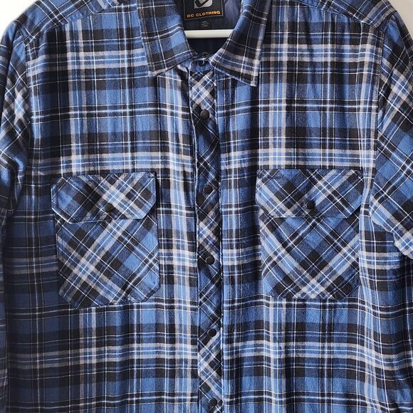 BC CLOTHING~MENS SIZE XXL~QUILTED LINED FLANNEL JACKET~POCKETS SNAP FRONT PLAID - Picture 12 of 14